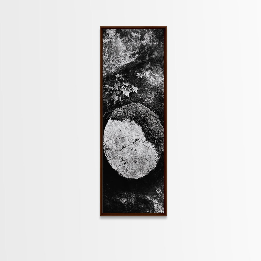 Zen Circle Stone, Forest Texture, Nature Balance, Canvas Print, Rustic Bathroom Decor, Earthy Wall Art, Minimalist Natural Style