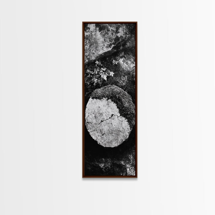 Zen Circle Stone, Forest Texture, Nature Balance, Canvas Print, Rustic Bathroom Decor, Earthy Wall Art, Minimalist Natural Style