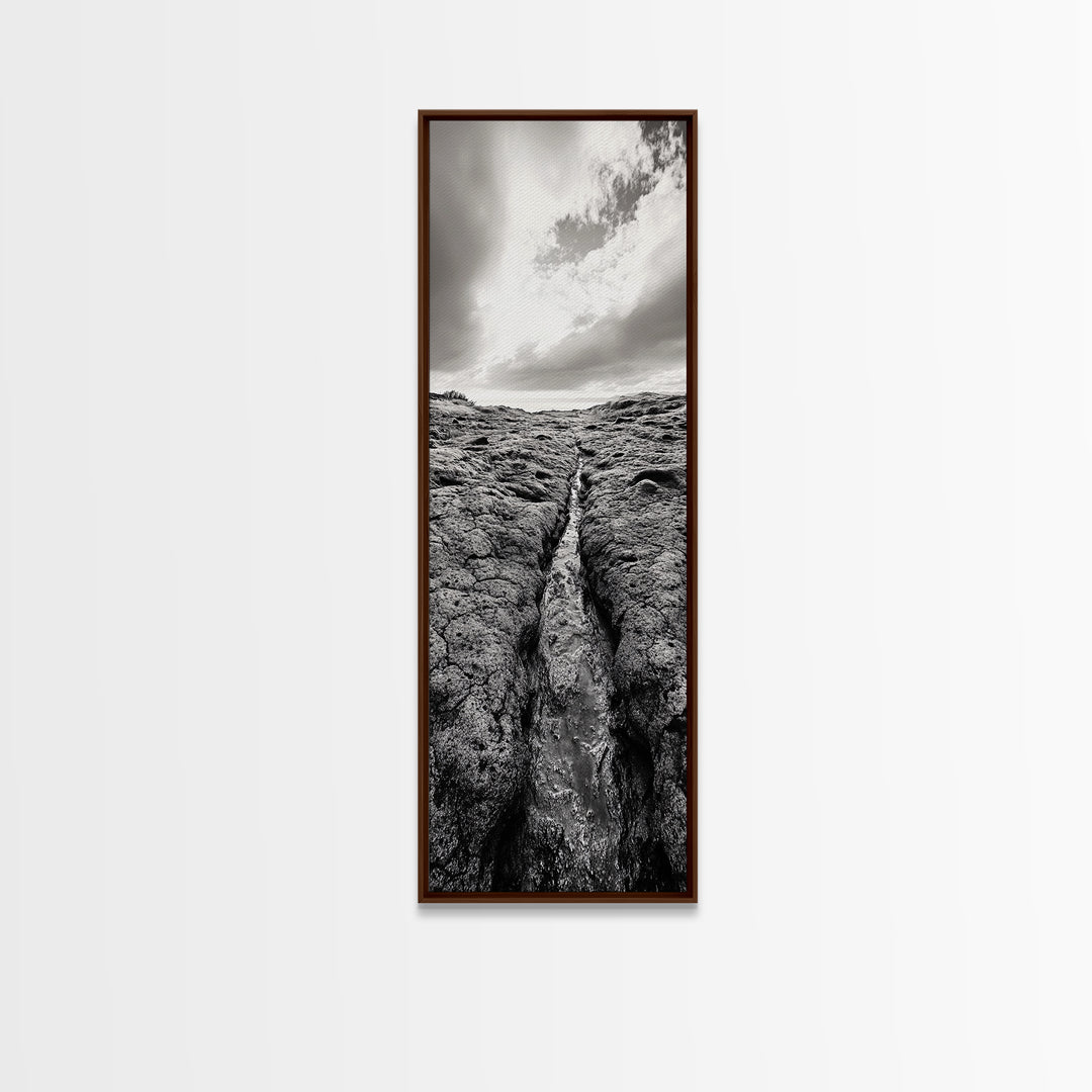 Lava Rock Path, Ocean Texture, Earth Flow, Framed Canvas Print, Coastal Bathroom Decor, Minimalist Natural Art, Moody Landscape Print
