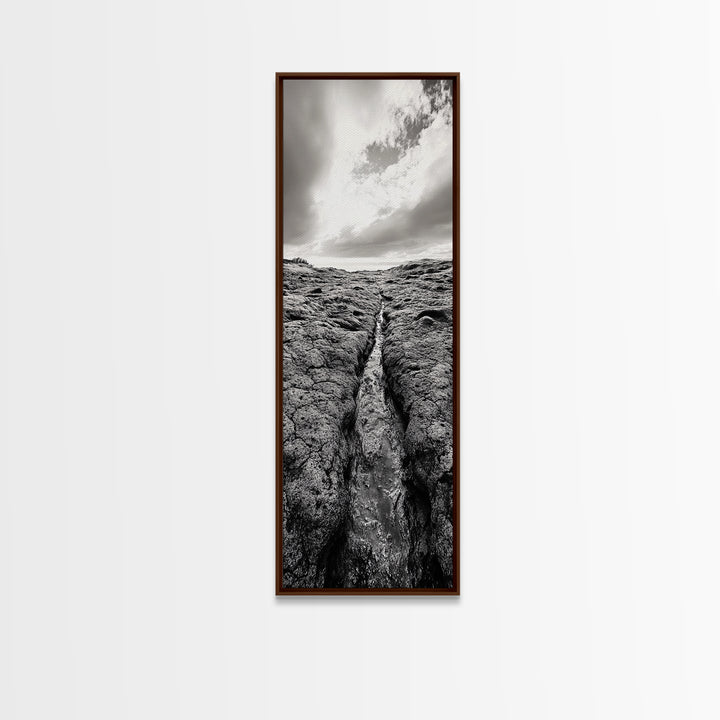 Lava Rock Path, Ocean Texture, Earth Flow, Framed Canvas Print, Coastal Bathroom Decor, Minimalist Natural Art, Moody Landscape Print