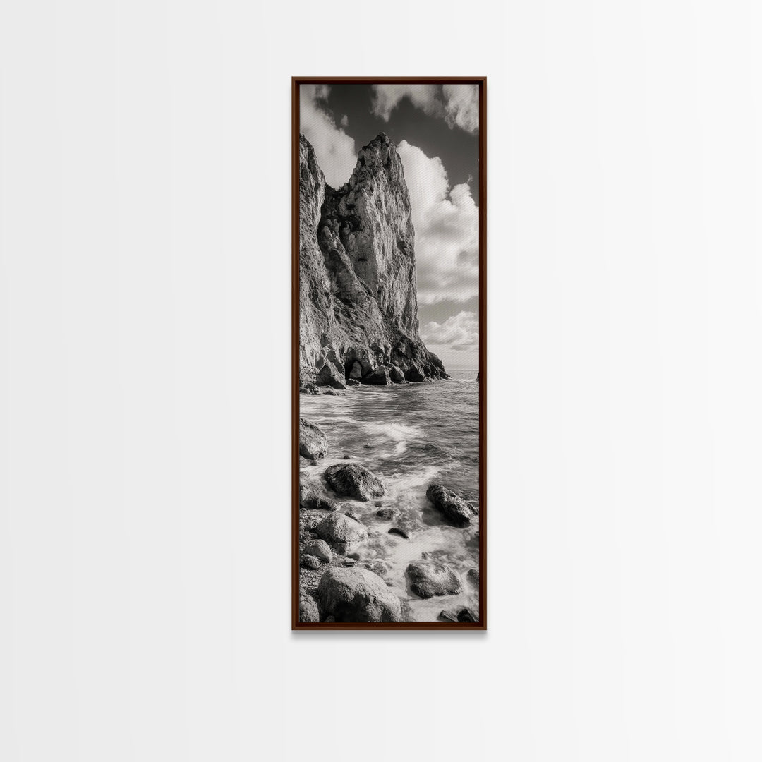 Coastal Cliffside, Seaside Rock Wall, Ocean Wilderness, Canvas Print, Rustic Beach House Art, Adventure Decor, Nature Photography