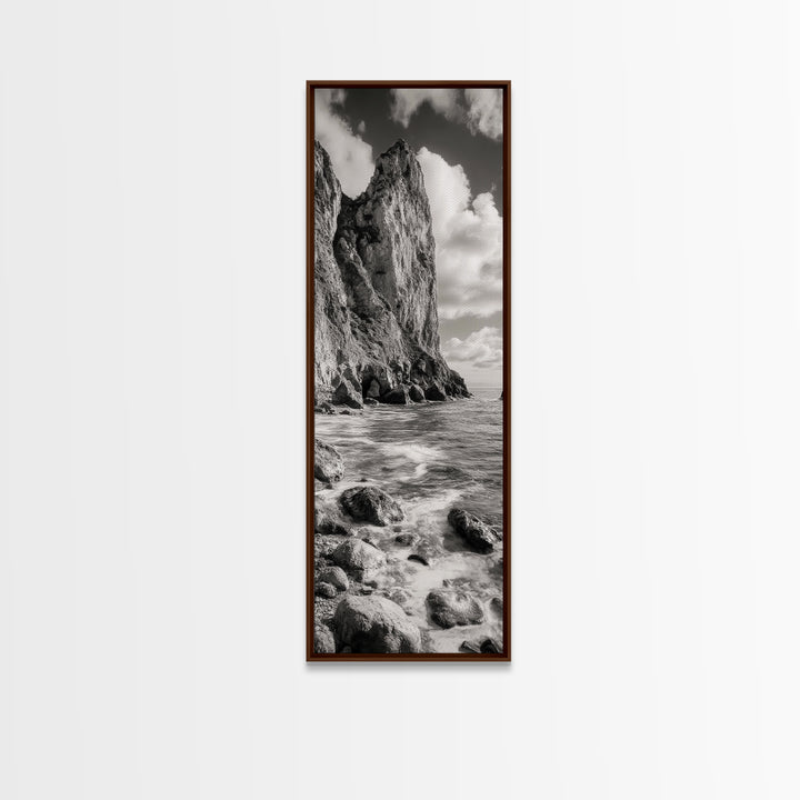 Coastal Cliffside, Seaside Rock Wall, Ocean Wilderness, Canvas Print, Rustic Beach House Art, Adventure Decor, Nature Photography