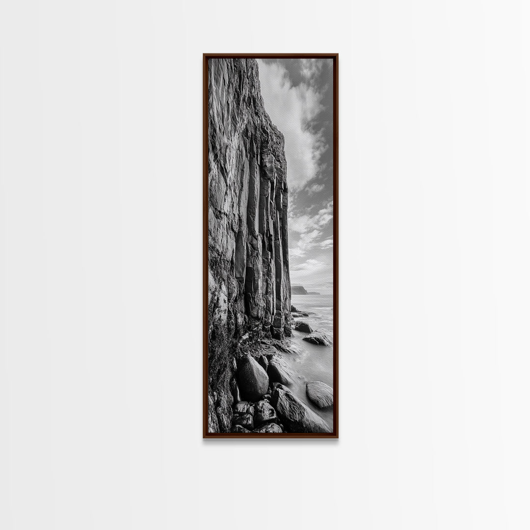 Cliffside Texture, Ocean Rocks, Vertical Landscape, Canvas Print, Modern Coastal Wall Art, Minimalist Nature Decor, Hallway Art