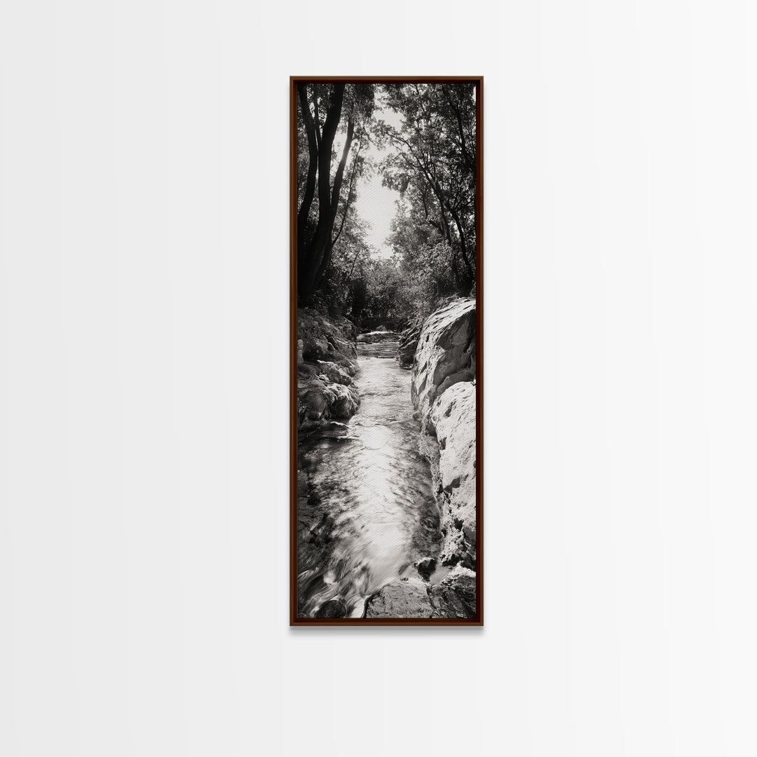 River Light Path, Black White Nature, Zen Landscape, Forest Photography, Canvas Print, Rustic Home Decor, Entryway Wall Art, Cabin Wall Art