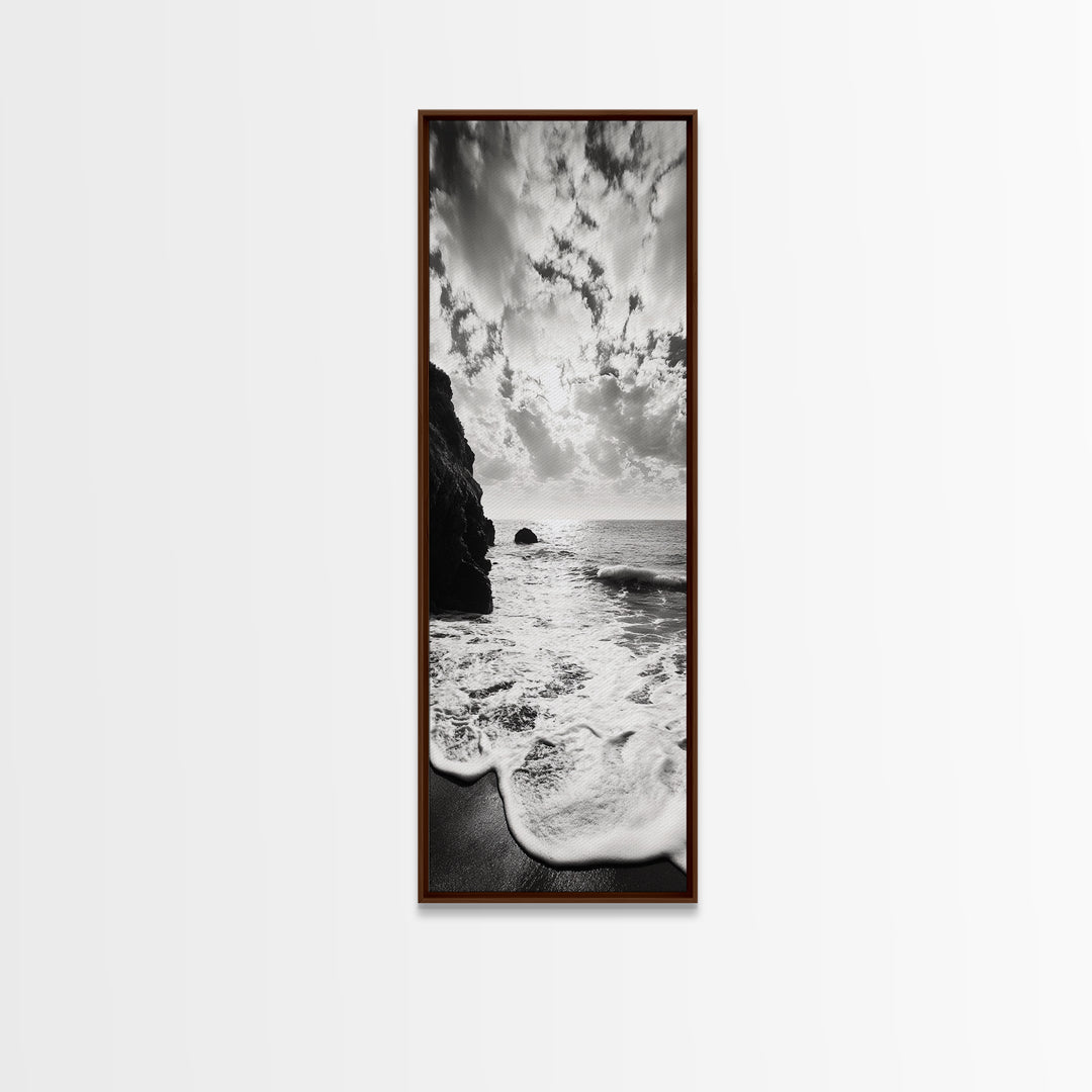 Ocean Sunset Foam, Coastal Waves Print, Seascape Minimalist, Fall Bathroom Decor, Canvas Print, Black White Beach Photography
