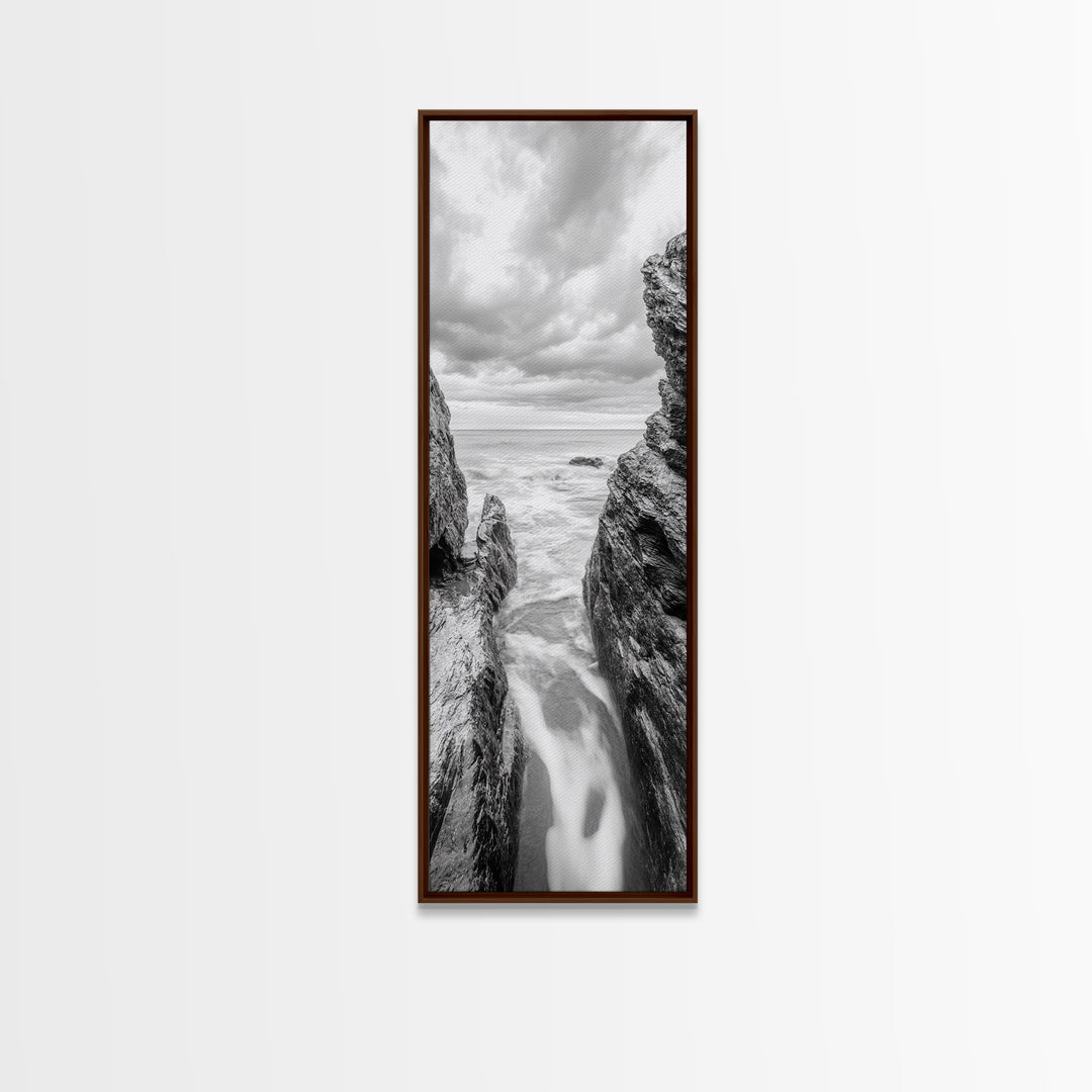 Rocky Sea Gap, Moody Ocean Art, Monochrome Seascape, Minimalist Wall Decor, Canvas Print, Coastal Living Room Wall Art, Living Room Art