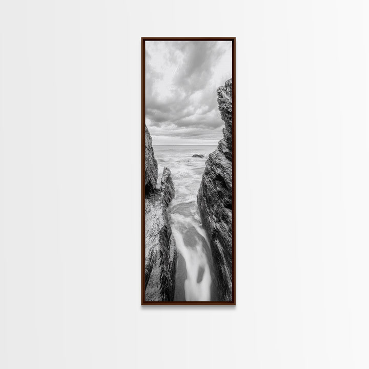 Rocky Sea Gap, Moody Ocean Art, Monochrome Seascape, Minimalist Wall Decor, Canvas Print, Coastal Living Room Wall Art, Living Room Art