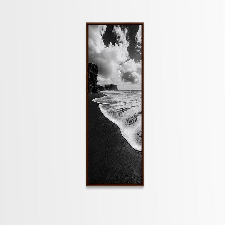 Shoreline Edge, Ocean Waves, Coastal Horizon, Framed Canvas Print, Black and White Beach Art, Bathroom Art, Entryway Wall Decor