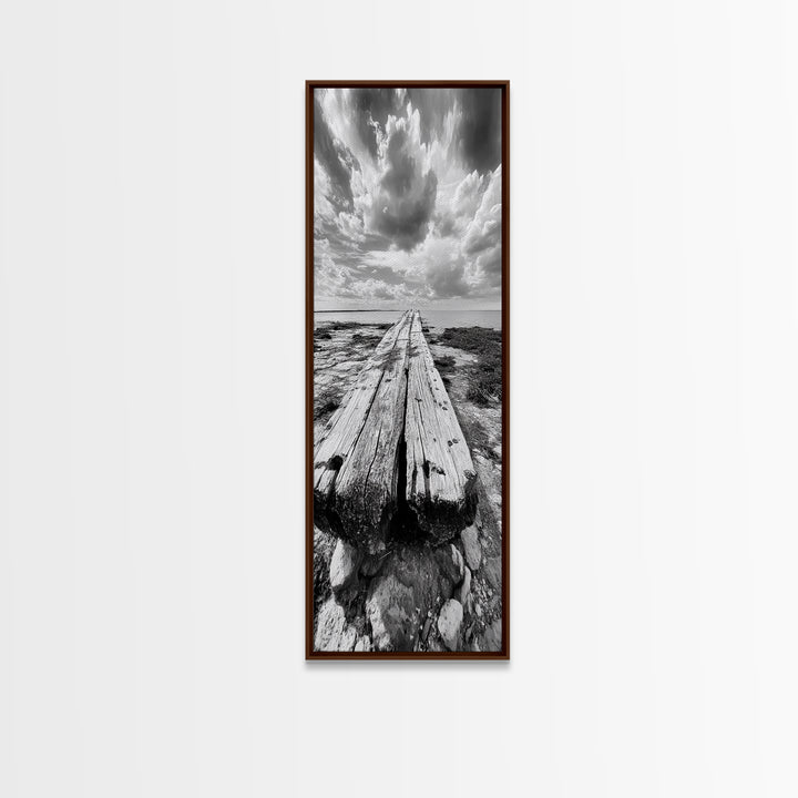 Weathered Pier End, Dramatic Ocean View, Minimalist Coastal Landscape, Canvas Print, Living Room Fall Wall Art, Rustic Decor