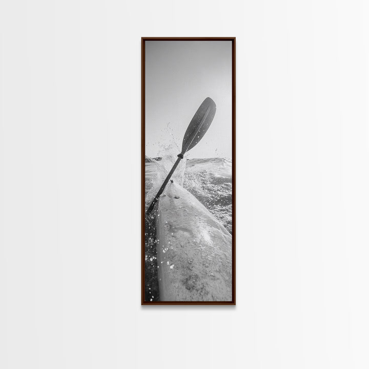 Kayak Adventure, Water Splash, Paddle Motion, Framed Canvas Print, Outdoor Man Cave Art, Action Wall Decor, Nautical Photography, Man Cave