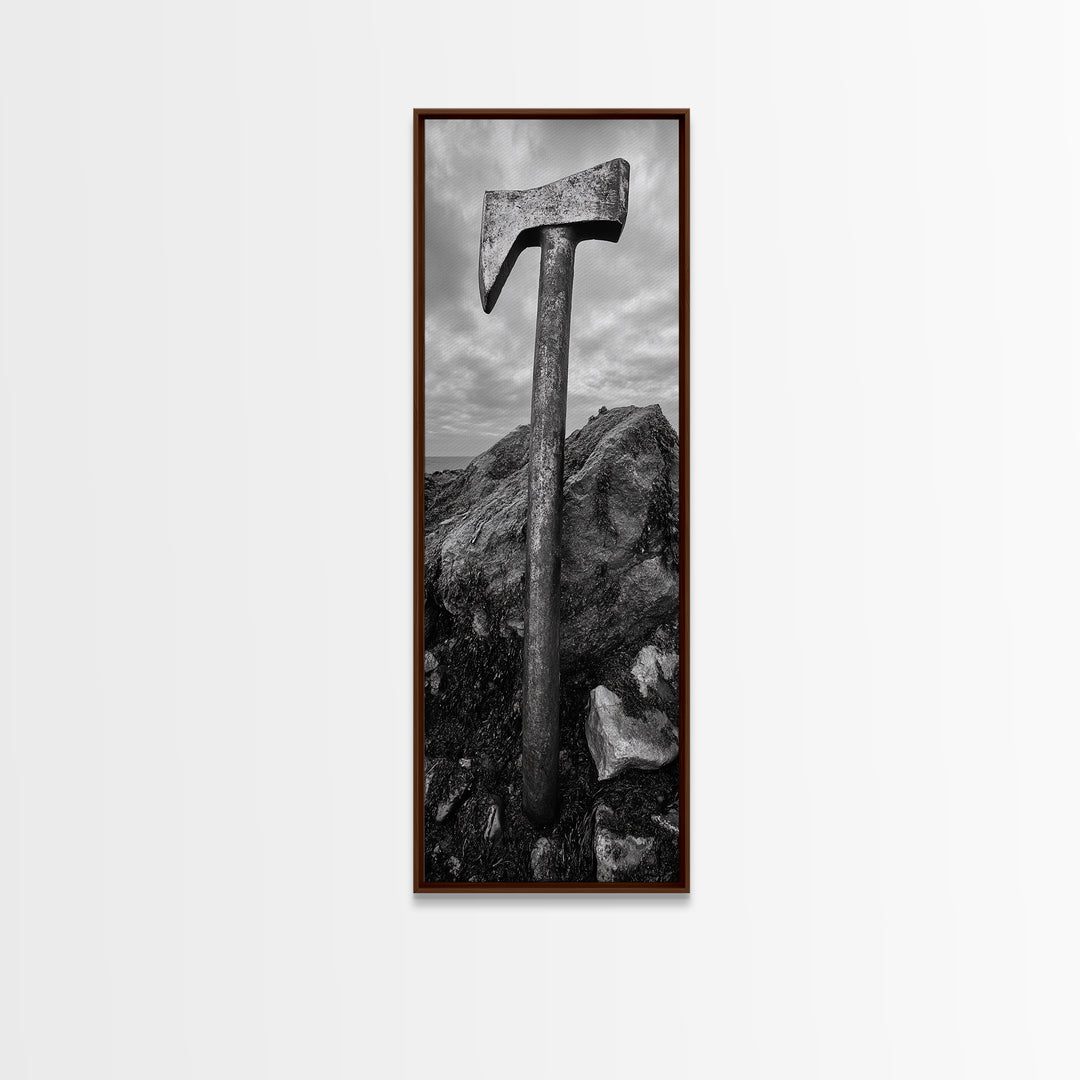 Rustic Axe Decor, Woodsy Cabin Vibes, Nature Photography, Masculine Art, Framed Canvas Print, Man Cave Decor, Garage Wall Art