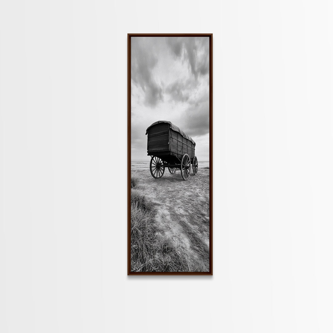 Covered Wagon Trail, Old West Scene, Vintage Rustic Art, Homestead Vibe, Framed Canvas Print, Farmhouse or Office Wall Art, Boho Bedroom