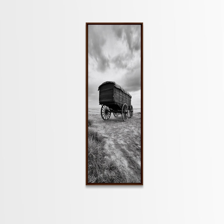 Covered Wagon Trail, Old West Scene, Vintage Rustic Art, Homestead Vibe, Framed Canvas Print, Farmhouse or Office Wall Art, Boho Bedroom