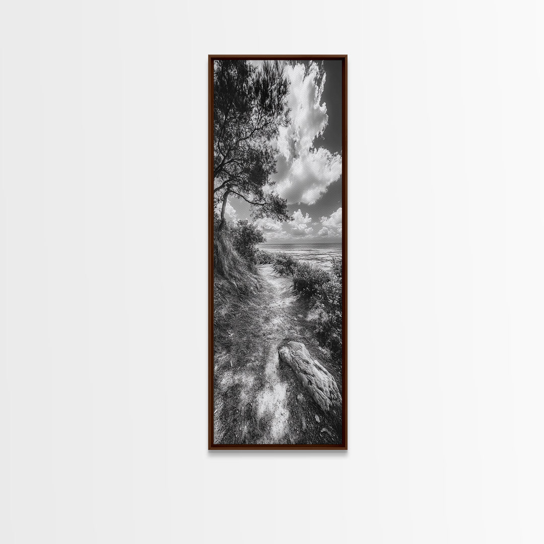 Coastal Nature Trail, Ocean Path View, Tranquil Landscape, Framed Canvas Print, Beach House Art, Bathroom Wall Art, Game Room Wall Art