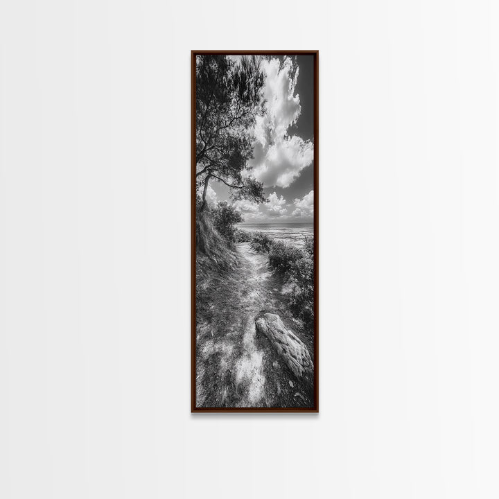 Coastal Nature Trail, Ocean Path View, Tranquil Landscape, Framed Canvas Print, Beach House Art, Bathroom Wall Art, Game Room Wall Art