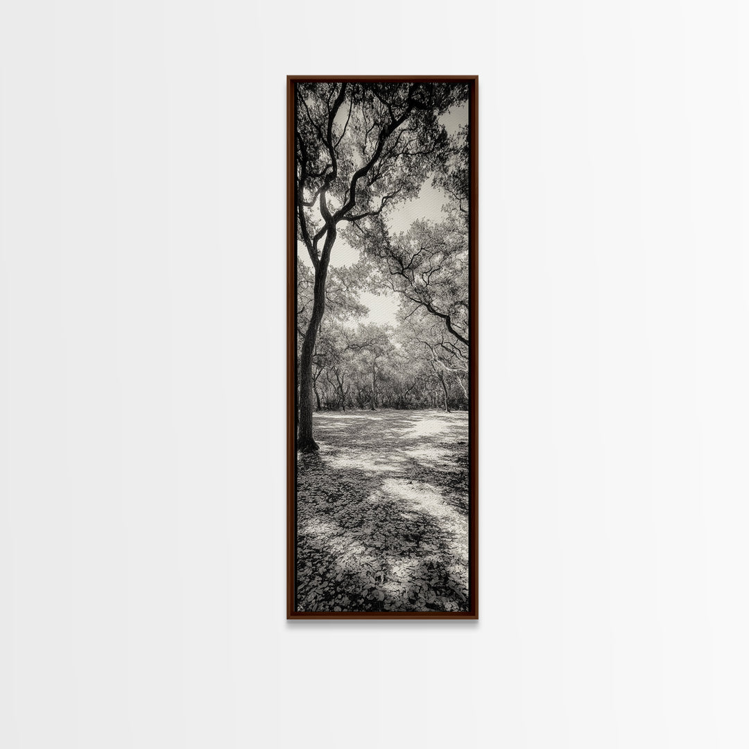 Autumn Forest Light, Peaceful Woodland Canopy, Fall Vibes Scene, Framed Canvas Print, Cozy Living Room Art, Entryway Wall Art