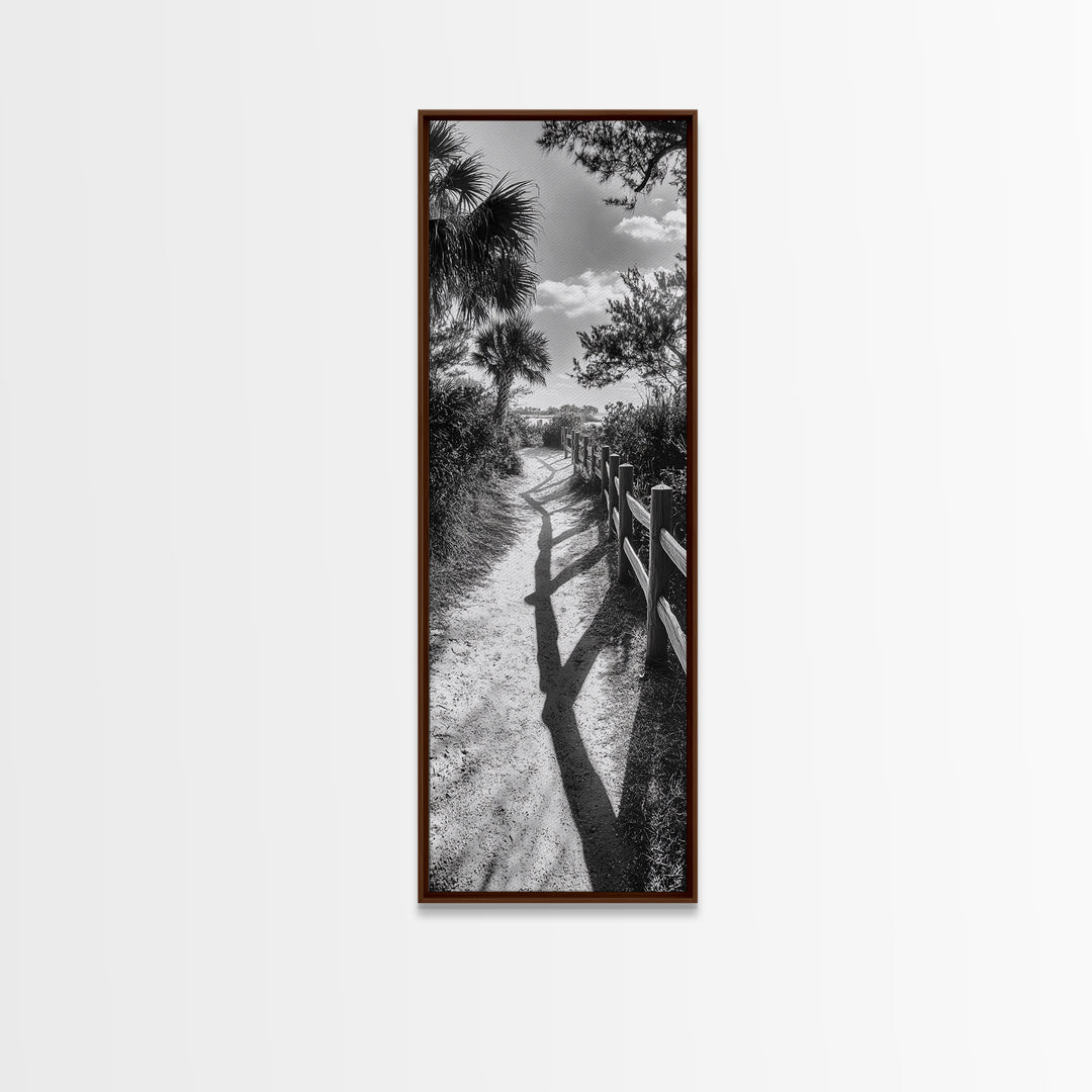 Beach Path, Palm Shadows, Coastal Walkway, Tropical Foliage, Canvas Print, Bathroom or Hallway Wall Art, Coastal Minimalist, Cozy Lodge Decor