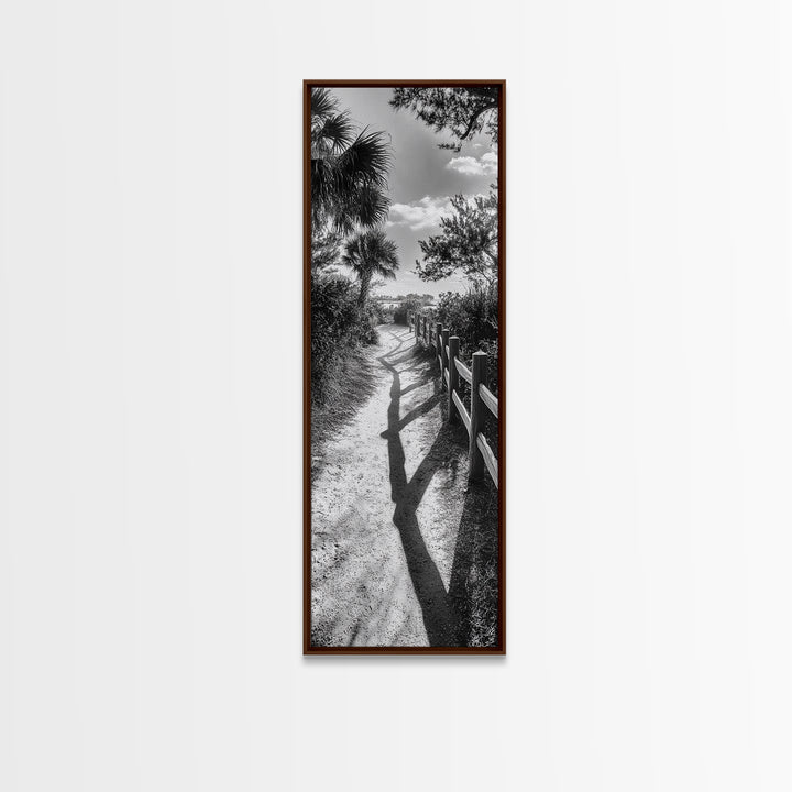 Beach Path, Palm Shadows, Coastal Walkway, Tropical Foliage, Canvas Print, Bathroom or Hallway Wall Art, Coastal Minimalist, Cozy Lodge Decor