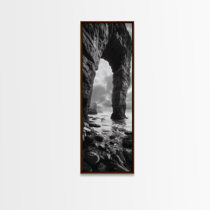 Sea Arch, Coastal Rocks, Ocean Waves, Dramatic Sky, Framed Canvas Print, Coastal Wall Art, Minimalist Beach House Decor, Bedroom Artwork