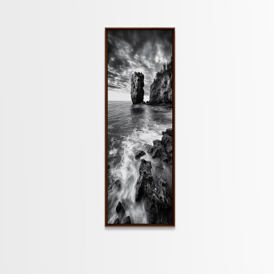 Seaside Cliff, Wild Waters, Rock Formation, Canvas Print, Coastal Landscape Art, Living Room or Office Decor, Moody Ocean Aesthetic