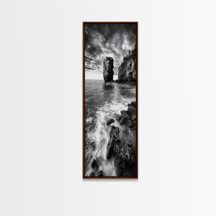 Seaside Cliff, Wild Waters, Rock Formation, Canvas Print, Coastal Landscape Art, Living Room or Office Decor, Moody Ocean Aesthetic