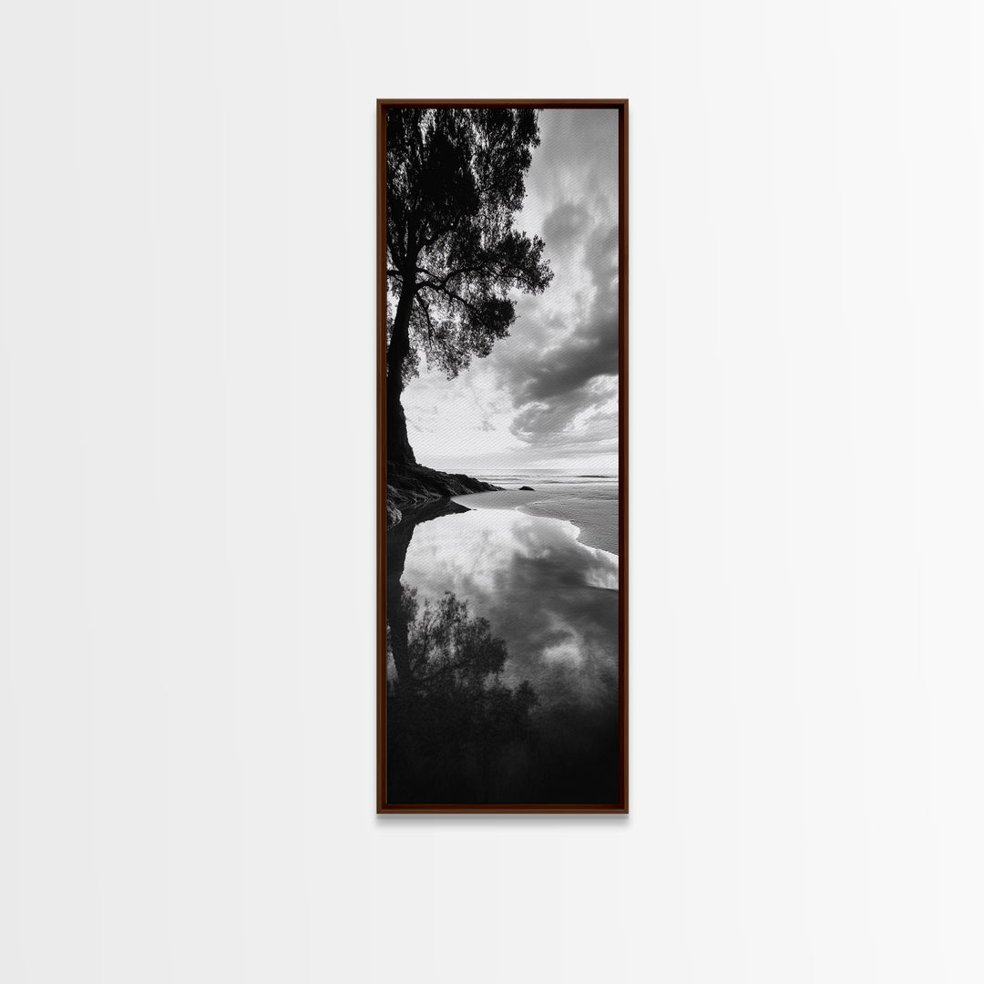 Reflections, Tranquil Shore, Tree Silhouette, Canvas Print, Zen Minimalist Decor, Beach Meditation Space or Spa Wall Art, Minimalist Decor
