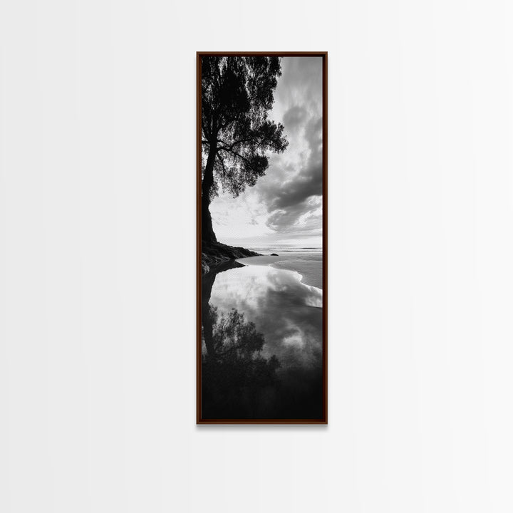 Reflections, Tranquil Shore, Tree Silhouette, Canvas Print, Zen Minimalist Decor, Beach Meditation Space or Spa Wall Art, Minimalist Decor