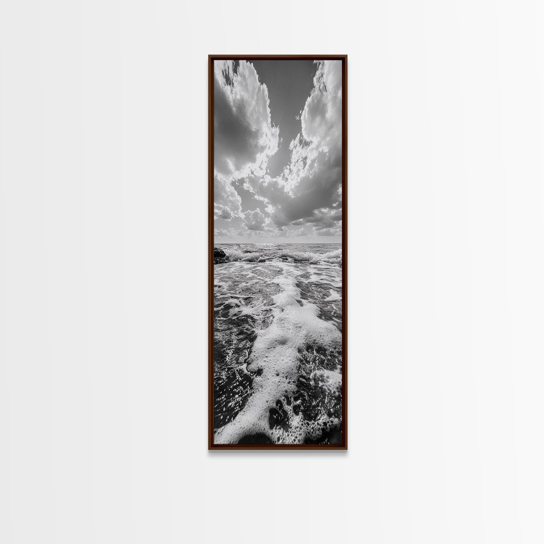 Sparkling Ocean, Cloud Horizon, Sea Breeze, Framed Canvas Print, Bright Coastal Art, Bathroom or Living Room Summer Vibe Wall Decor