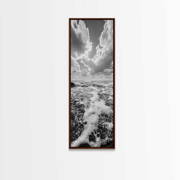 Sparkling Ocean, Cloud Horizon, Sea Breeze, Framed Canvas Print, Bright Coastal Art, Bathroom or Living Room Summer Vibe Wall Decor