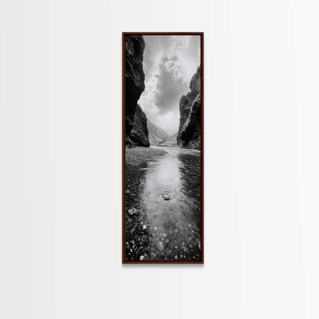Mountain Valley, Serene Stream, Canyon Light, Framed Canvas Print, Peaceful Nature Scene, Bedroom or Study Minimalist Wall Decor