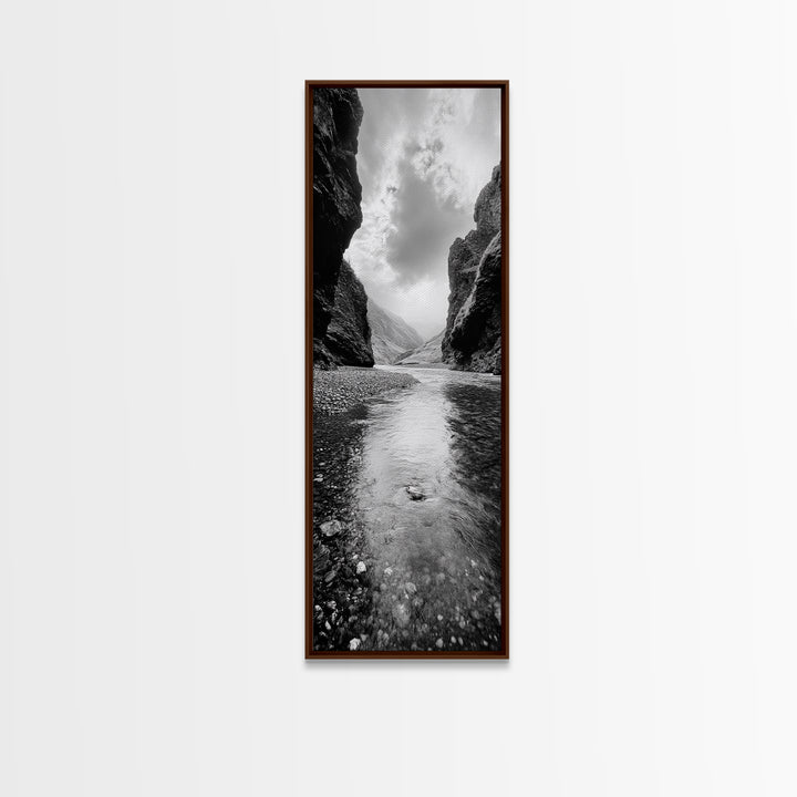 Mountain Valley, Serene Stream, Canyon Light, Framed Canvas Print, Peaceful Nature Scene, Bedroom or Study Minimalist Wall Decor