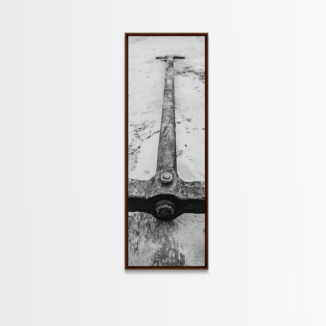 Rusted Anchor, Beach Texture, Metal Detail, Framed Canvas Print, Industrial Coastal Wall Art, Nautical Bathroom Print, Office Decor
