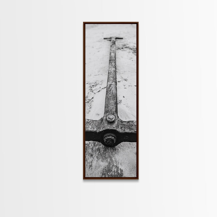 Rusted Anchor, Beach Texture, Metal Detail, Framed Canvas Print, Industrial Coastal Wall Art, Nautical Bathroom Print, Office Decor