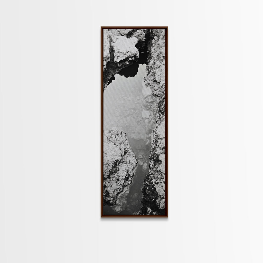 Tidal Pool, Coastal Rock, Still Water, Natural Texture, Framed Canvas Print Earth Tone Decor, Zen Bathroom Art, Modern Minimalist Nature Wall Print