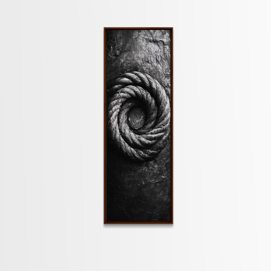 Nautical Rope Closeup, Industrial Texture, Abstract Rustic, Framed Canvas Print, Office Wall Art, Monochrome Art, Modern Nautical Decor