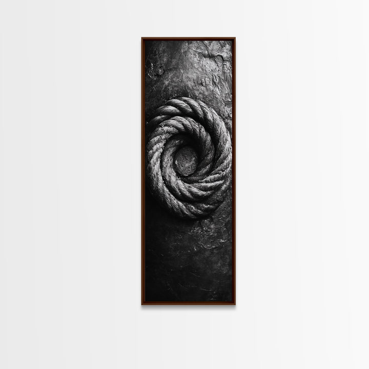 Nautical Rope Closeup, Industrial Texture, Abstract Rustic, Framed Canvas Print, Office Wall Art, Monochrome Art, Modern Nautical Decor