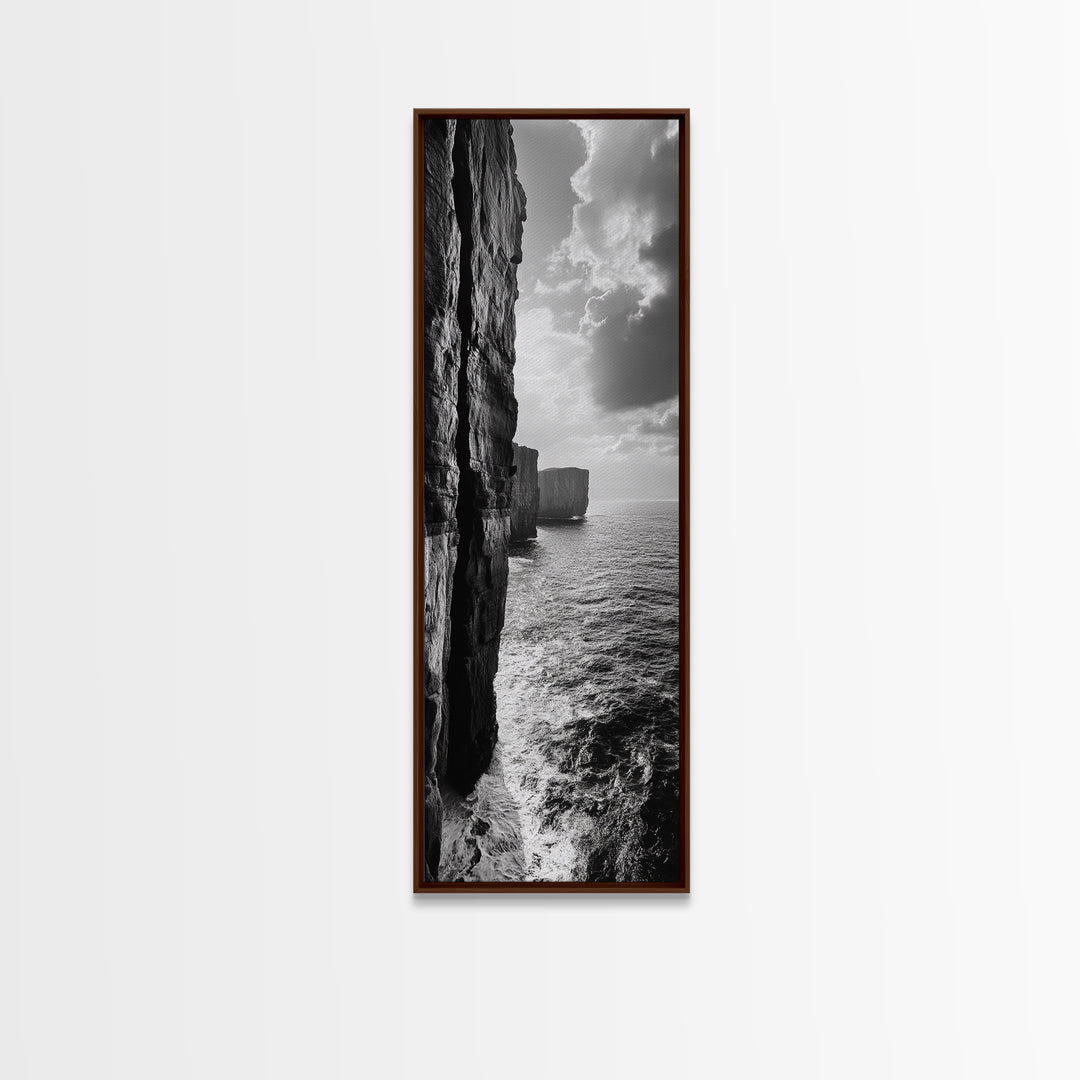 Cliff Edge, Ocean Depth, Moody Seascape, Framed Canvas Print, Coastal Wall Art, Black and White Photography, Office or Study Decor