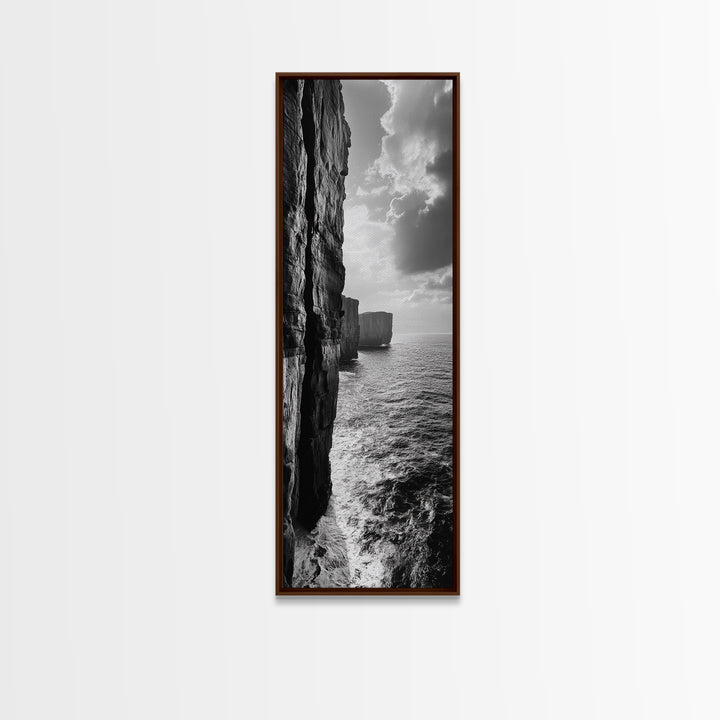Cliff Edge, Ocean Depth, Moody Seascape, Framed Canvas Print, Coastal Wall Art, Black and White Photography, Office or Study Decor