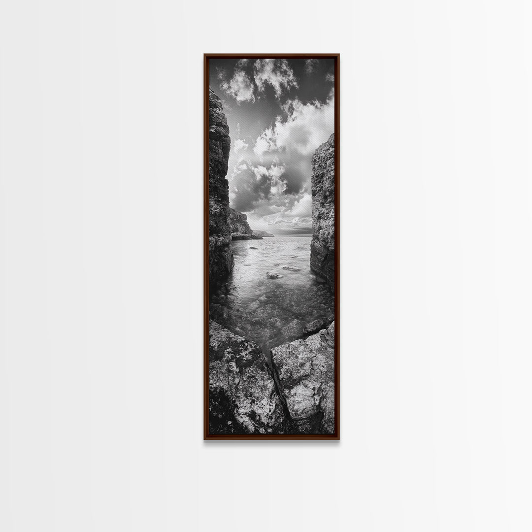 Coastal Cliff Path, Ocean Serenity, Rock Wall Art, Seascape Photography, Framed Canvas Print, Modern Coastal Decor, Bedroom Wall Art