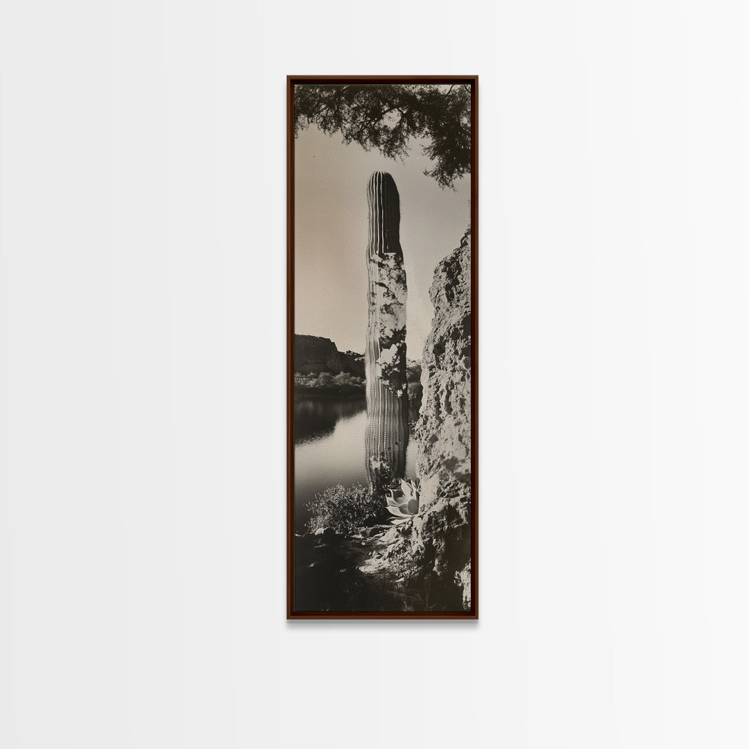 Desert Cactus Art, Surreal Nature Print, Moody Landscape Wall Art, Living Room Decor, Framed Canvas Print, Boho Western Aesthetic