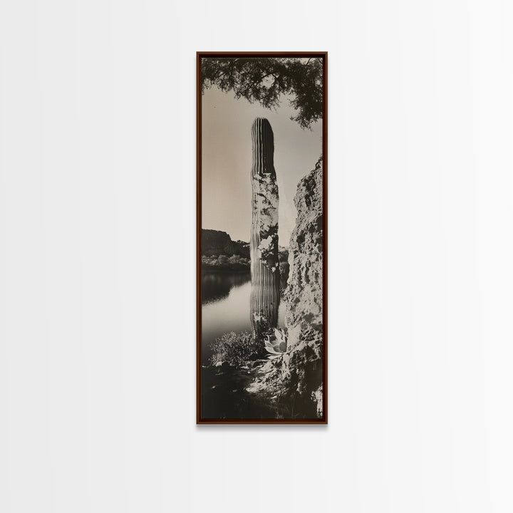 Desert Cactus Art, Surreal Nature Print, Moody Landscape Wall Art, Living Room Decor, Framed Canvas Print, Boho Western Aesthetic