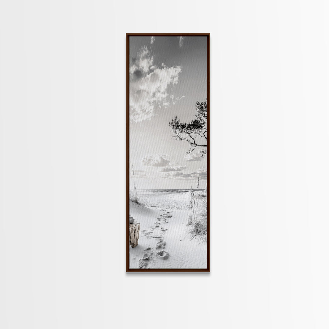 Tranquil Beach Walk, Coastal Pathway Print, Ocean Escape Wall Art, Entryway or Hall Decor, Framed Canvas Print, Serene Natural Style