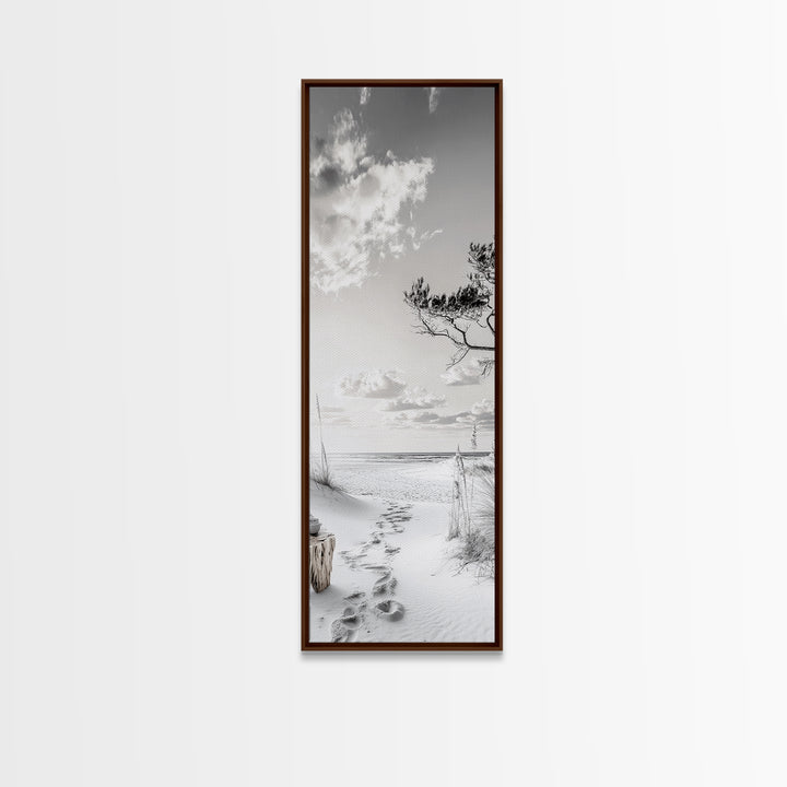 Tranquil Beach Walk, Coastal Pathway Print, Ocean Escape Wall Art, Entryway or Hall Decor, Framed Canvas Print, Serene Natural Style