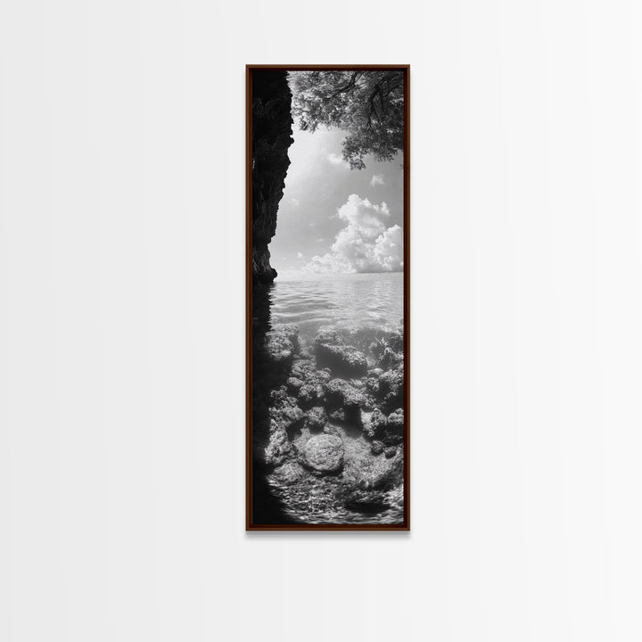 Ocean Cave View, Coastal Water Art, Dreamy Nature Escape Print, Bathroom or Bedroom Decor, Framed Canvas Print, Tranquil Seascape
