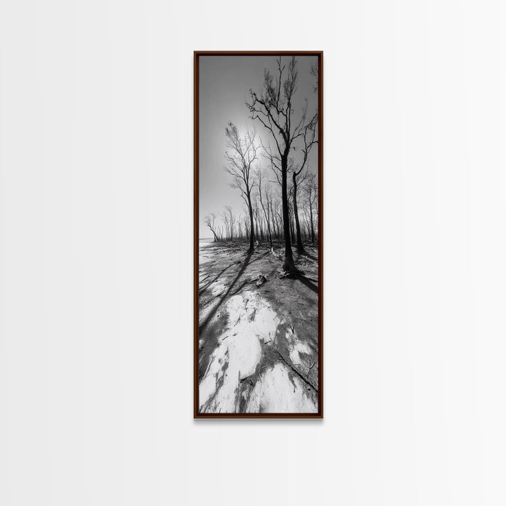 Haunting Tree Silhouettes, Forest Edge, Black White Nature, Desert Trees, Framed Canvas Print, Fall Art, Living Room Wall Art