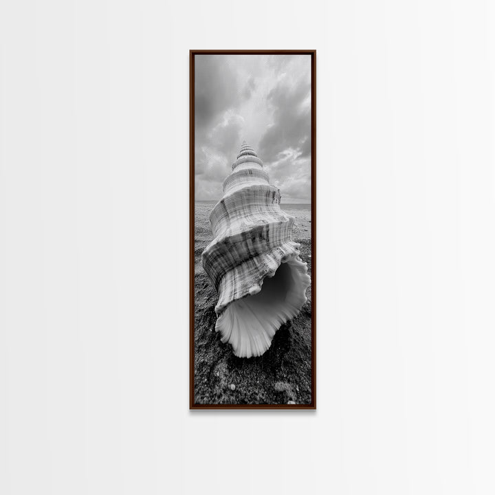 Shell Closeup, Ocean Texture, Natural Spiral, Minimalist Shell, Seashell Photography Framed Canvas Print, Coastal Kitchen Wall Art