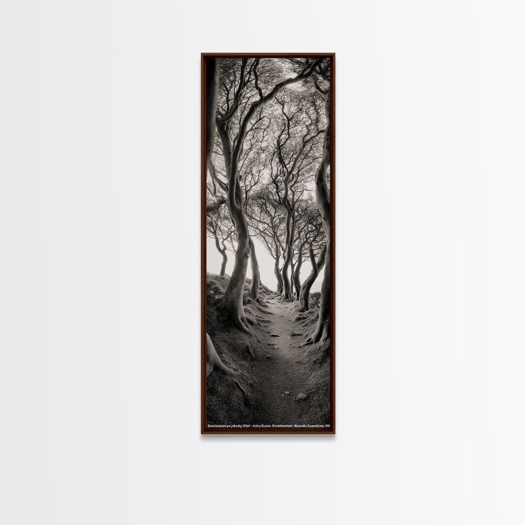 Twisted Trees, Enchanted Path, Forest Tunnel, Autumn Mood, Mystical Nature Framed Canvas Print, Fall Entryway Wall Art, Rustic Decor