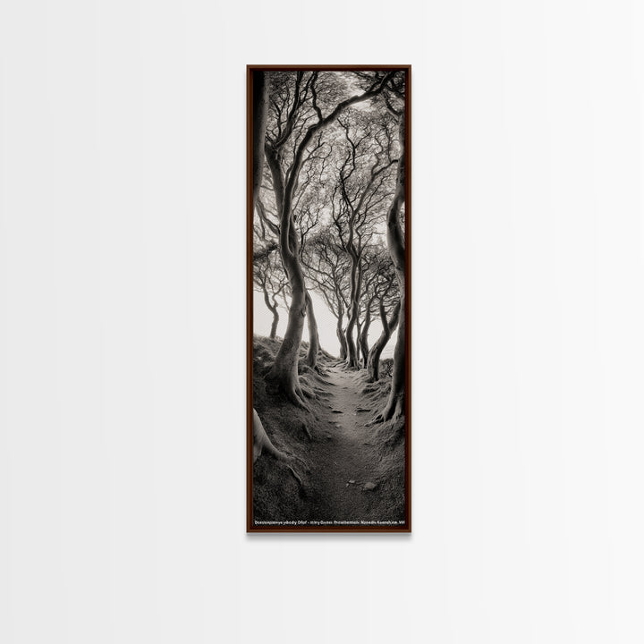 Twisted Trees, Enchanted Path, Forest Tunnel, Autumn Mood, Mystical Nature Framed Canvas Print, Fall Entryway Wall Art, Rustic Decor