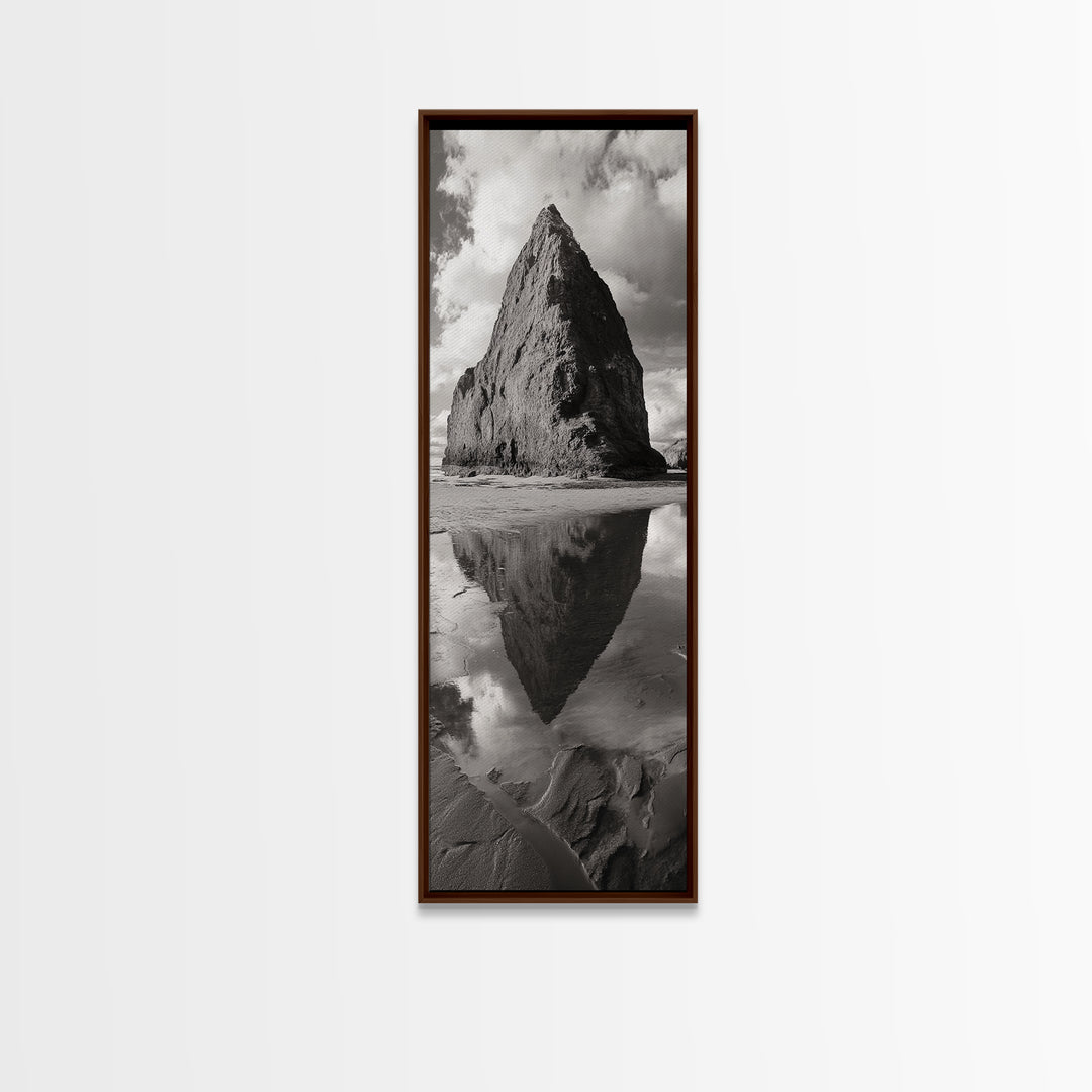 Monolith Reflection, Coastal Rock, Dramatic Seascape, Tidal Pool, Nature Inspired Framed Canvas Print, Modern Hallway Wall Art