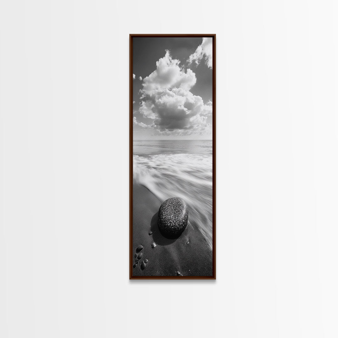 Beach Stone, Ocean Foam, Rolling Waves, Canvas Print, Nature Inspired Art, Coastal Decor, Serene Living Room Wall Art, Tranquil Design